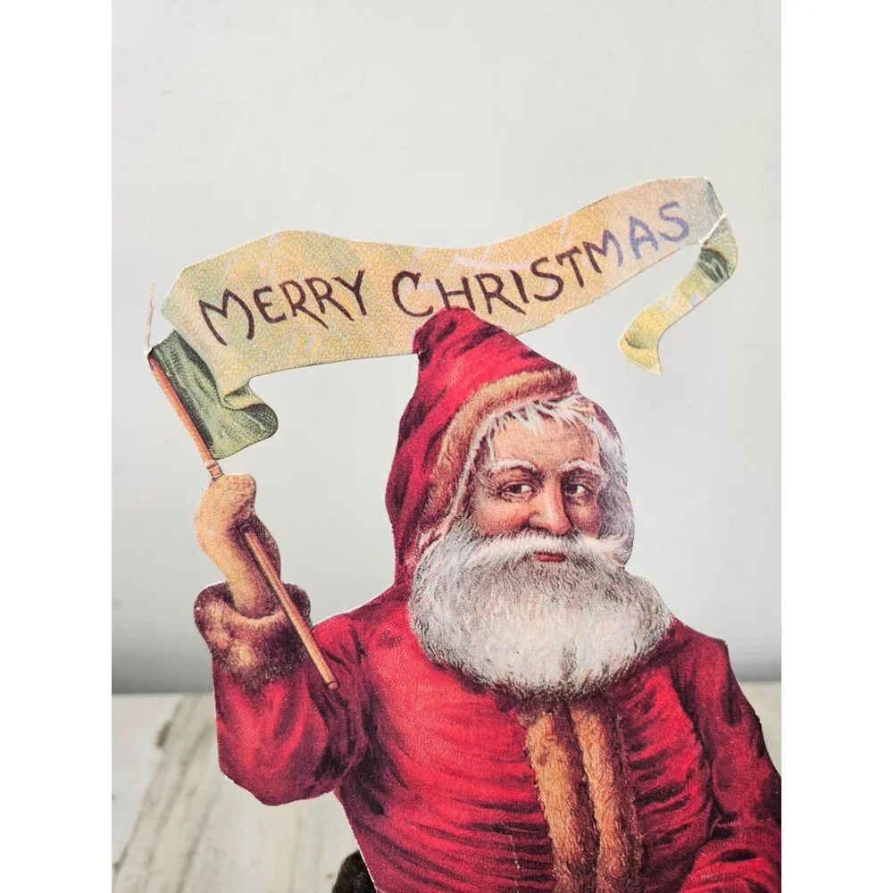Vintage Santa cut out bag cardboard decor bottle holder Xmas‎ tree